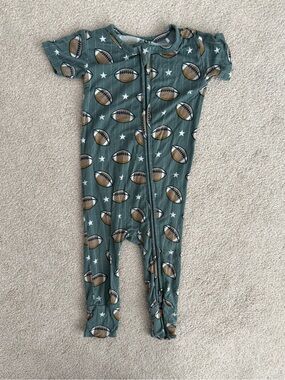 Bums & Roses Blue Football Print Baby footless romper- size 9-12 months